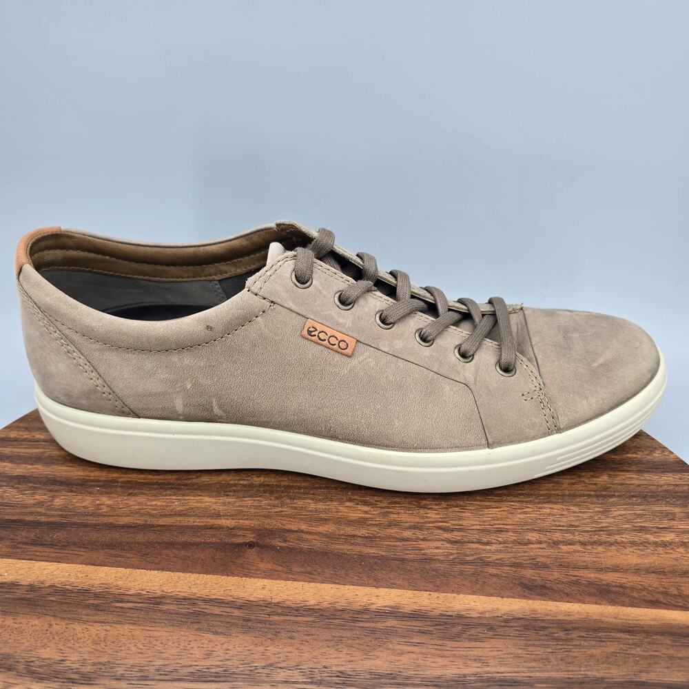 Ecco Soft 7 Shoes Mens 12 Taupe Leather Comfort Lace Up Casual Low Top Sneakers